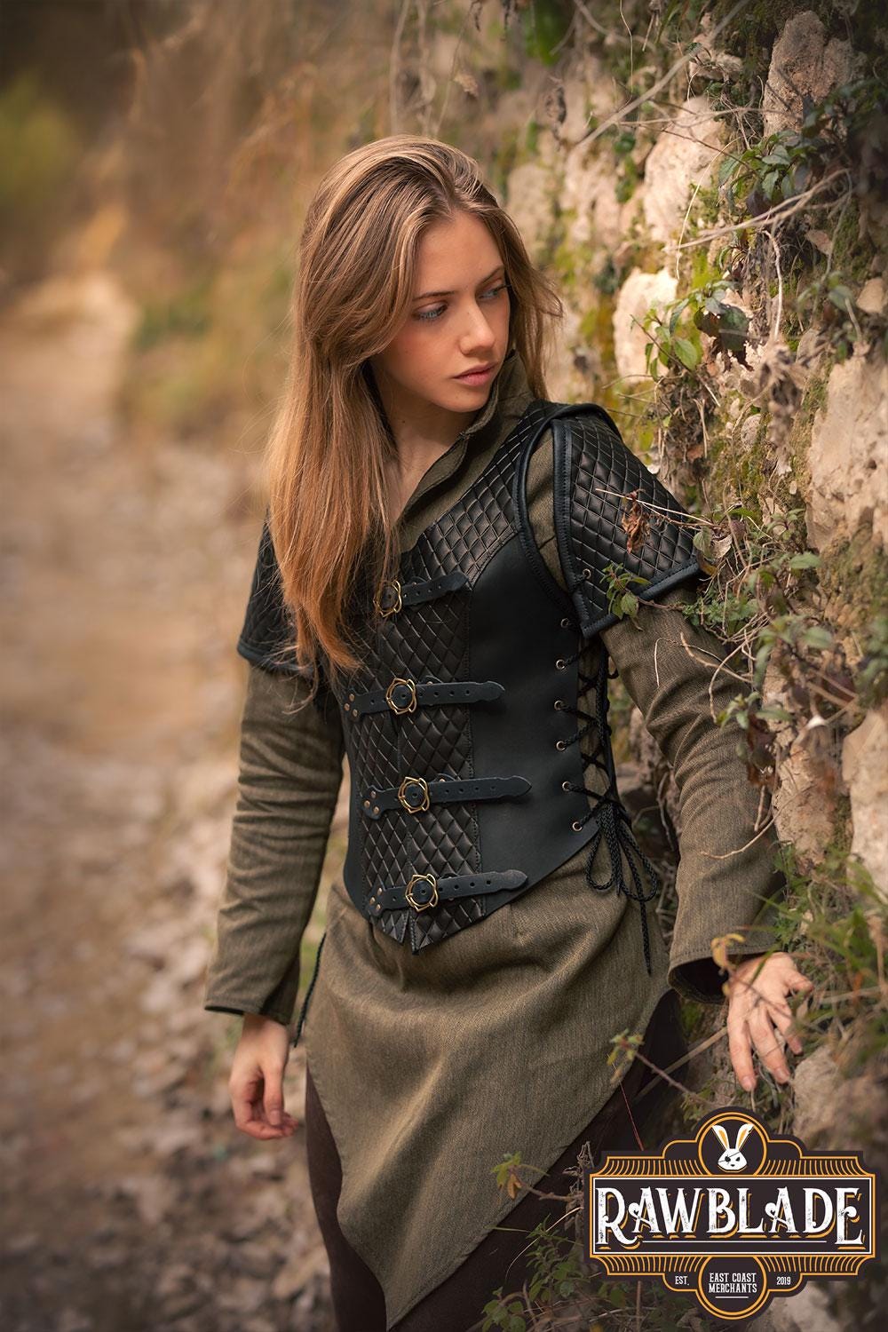 Lyanna Medieval Leather Jerkin – Women's Armor Vest in Black for