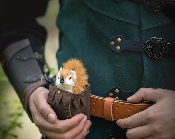 LARP Squirrel Animal Companion: Leather Pouch Belt Accessory.