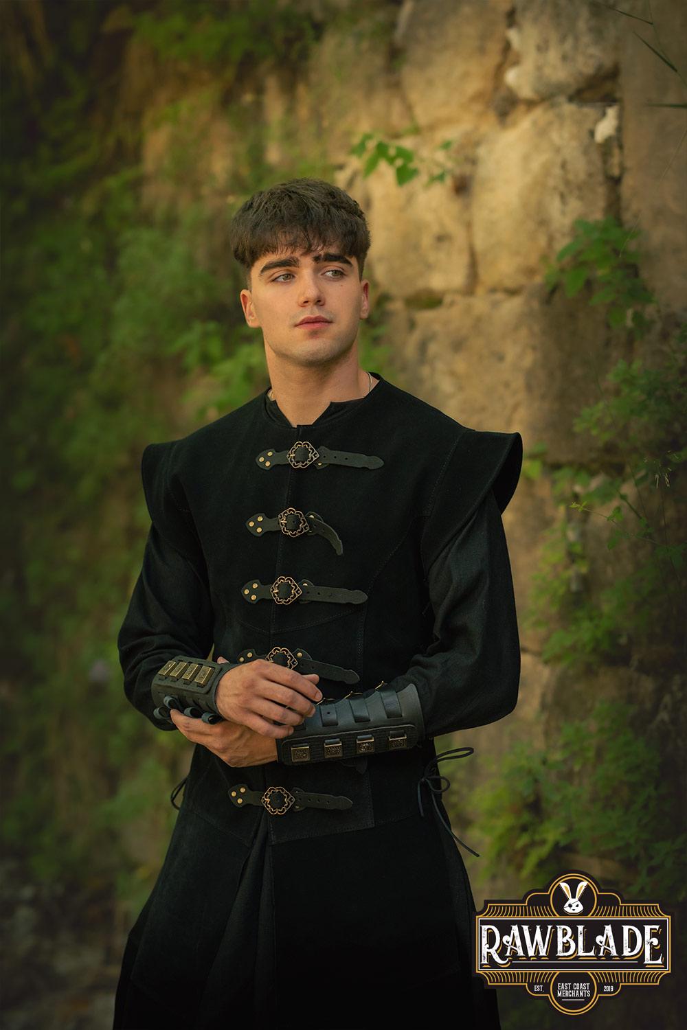 Jerkin long en cuir Jules noir Gilet réglable en croûte de cuir