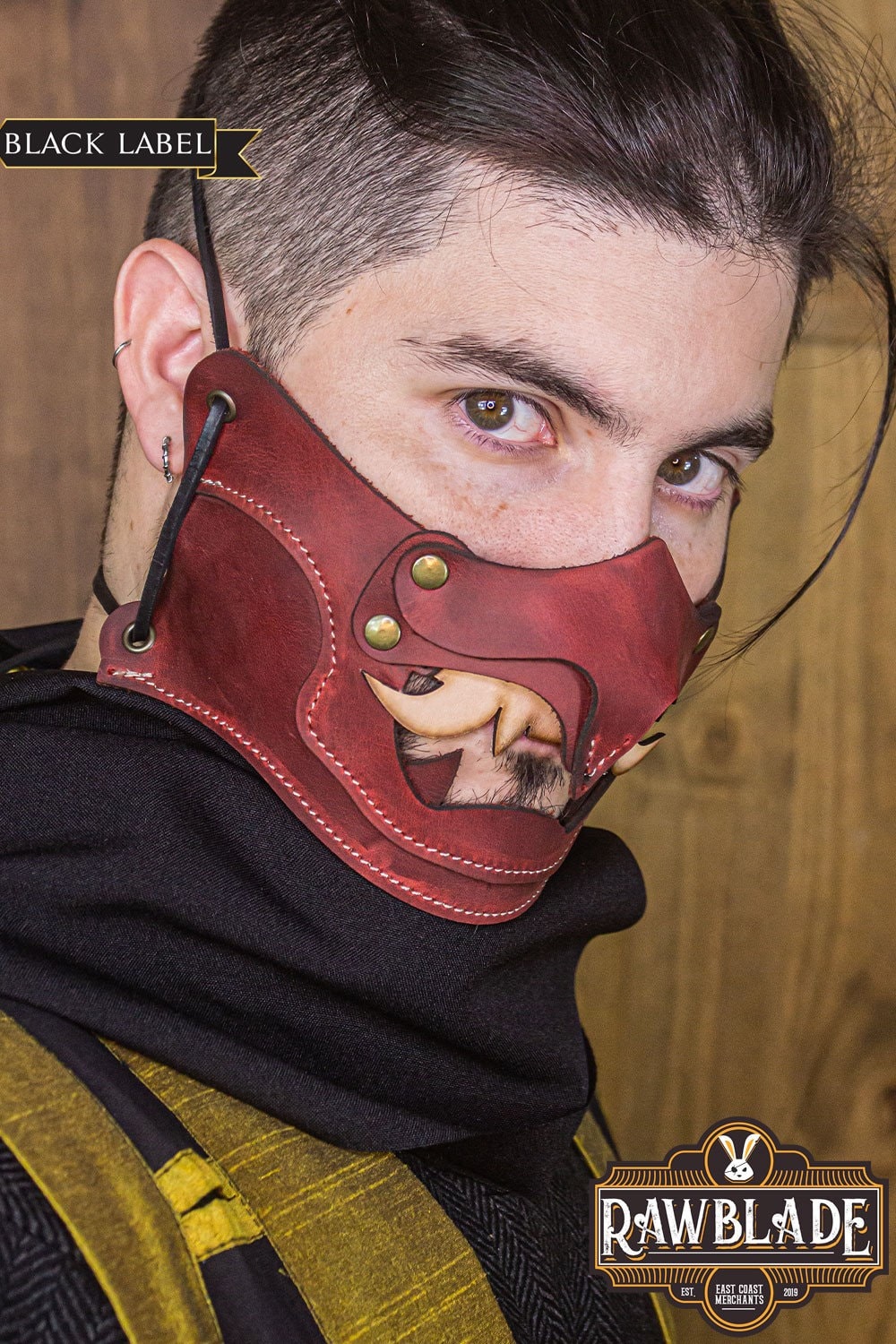 Handcrafted Matsu Leather Mempo: Medieval Ranger Hood for LARP, Renaissance Faire, and Fantasy Cosplay