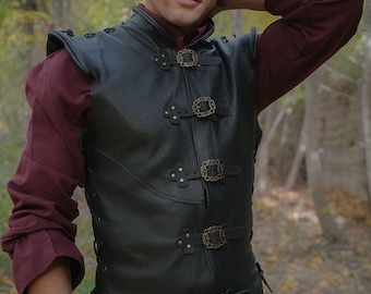 Fantasy Diego Leather Jerkin Black: Medieval LARP Costume, Vest