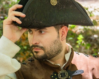 Leather Three Doublons Tricorne Hat - Renaissance, LARP Cosplay