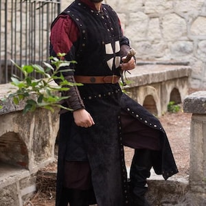 Black Leather Mordred Tabard for Medieval Fantasy LARP, Cosplay, Renaissance Faire, Druid Ranger Costume