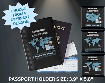 RFID Passport Holder | Women & Men | Faux Leather Passport Cover | Travel Organizer Gift for Travelers | Mission Accepted | Travel Dreamers