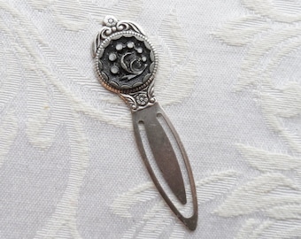 Bookmark, Antique Button, Botanical Theme, Silver Ox, Black, Gray, Pewter Button