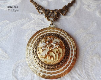 Necklace made with Antique Button (c.1890-1914), Champlevé Enamel, Steel Cut Jewel, Glass Beads, Iris, Flower, Vintage Watch Case, OOAK