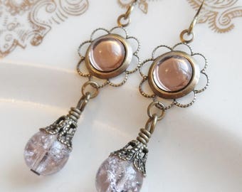 75% Off Clearance Sale, Light Amethyst , Vintage Glass Cameo, Antique Brass Finish