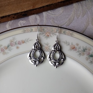 Victorian Lucky Horseshoe Earrings: Antique Silver Ox Plated Brass