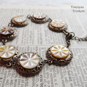 Bracelet made with Antique Mother of Pearl Buttons(c.1900-1920), Brass Ox, Earth Tones, Ivory, Vintage Button Jewelry, Timeless Trinkets