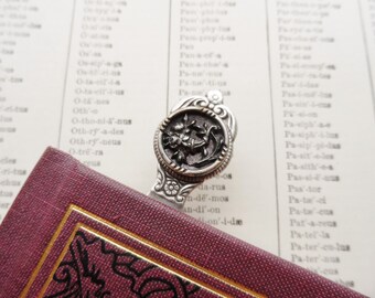 Bookmark, Antique Button, Flowers, Cornucopia, Posy, Antique Silver Ox