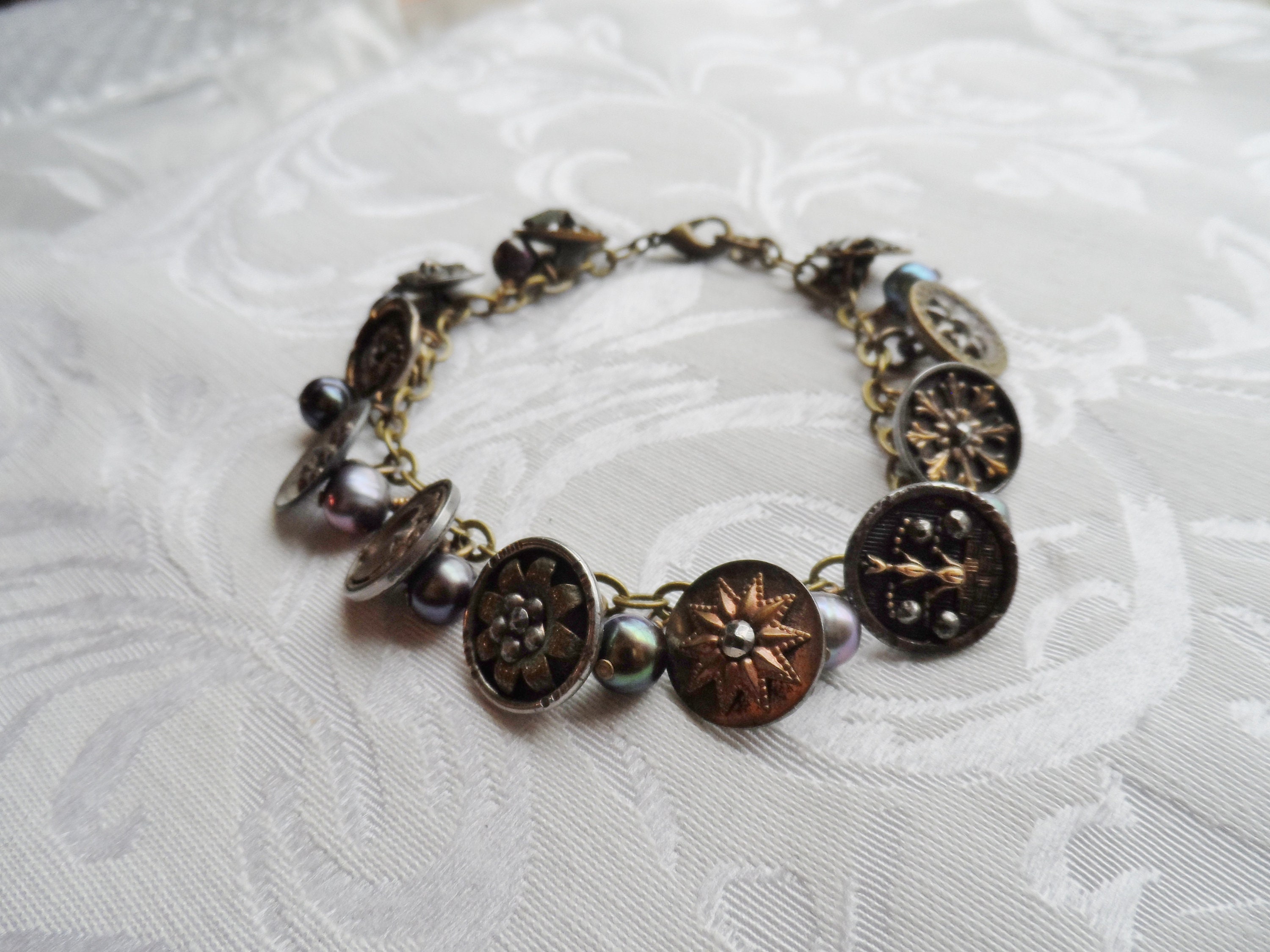 Buy Vintage Button Charm Bracelet With Burgundy Freshwater Pearls Online in  India 