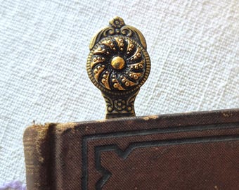 Bookmark. Vintage Czech Glass Cameo, Ornate Flower Design, Black, Gold Highlights