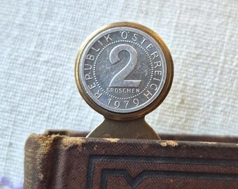Bookmark, Vintage Coin, 1979, 2 Groschen, Austria, Brass