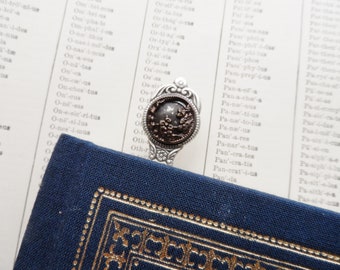 Bookmark, Antique Button, Brown, Floral Design, Brass, Antique Silver Ox