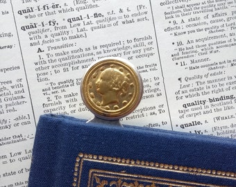 Bookmark, Antique/Vintage Button, Brass, Picture Button, Profile of Lady, Betsy Ross, Antique Silver Ox