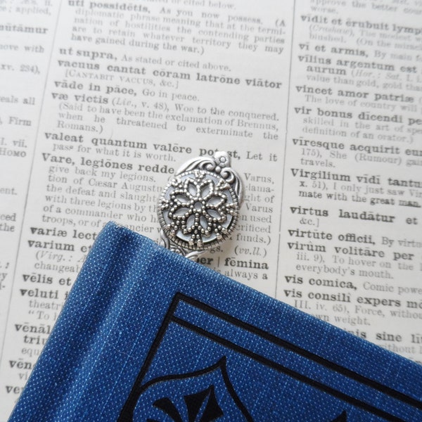 Bookmark, Antique/Vintage Mother of Pearl Button Blank, Antique Silver Filigree, Ornate