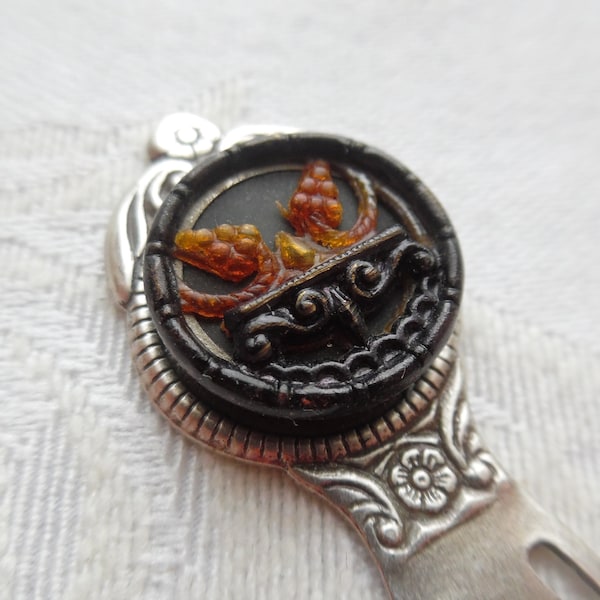 Bookmark- Antique Button- Torch Lily