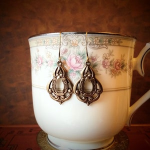 Sale! Lucky Horseshoe Earrings, Antique Brass, Victorian Style, Timeless Trinkets