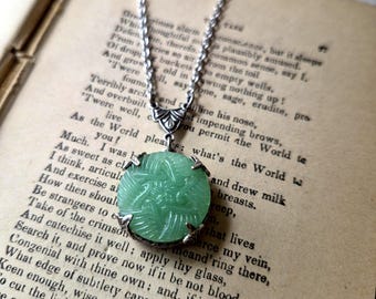 Vintage Glass Button Necklace (1920-1940's): Jadeite, Jadite, Uranium Glass, Flower/Star Design, Green, Antique Silver