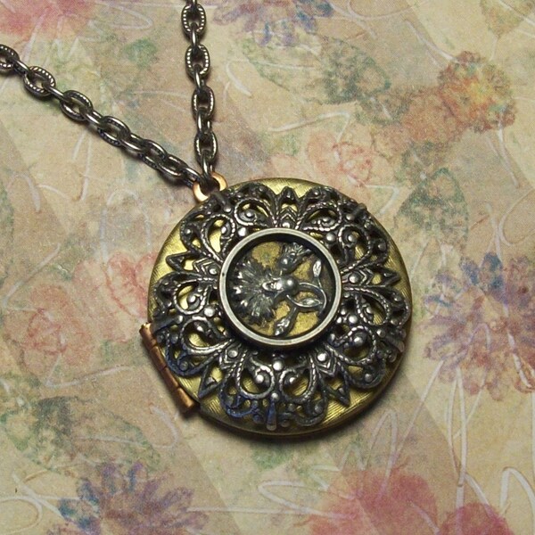 Rowena, Vintage Locket with 1800's Picture Button of a Thistle Flower