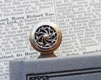 Bookmark, Vintage Button, Geometric Design, Silver Tone, Antique Brass Ox