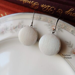 Earrings, Vintage Buttons, White with Aurora Borealis Coating, OOAK, Antique Silver Ox Filigree, Timeless Trinkets