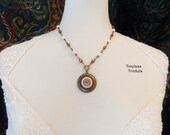 Necklace made with Antique and Mother of Pearl Button, Beige, Brown, Freshwater Pearls, Czech Glass, Antique Brass, Timeless Trinkets