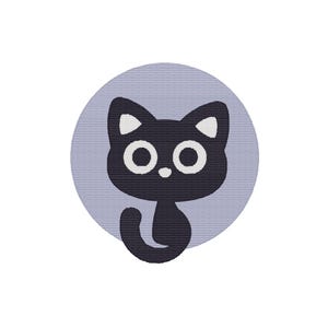 Disegno di ricamo di un simpatico gatto da scaricare, file di ricamo a macchina di animali dei cartoni animati, 9 dimensioni di disegno, formati dst exp jef pec pmv u01 vp3