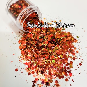 Citrus Sunburst" Orange Color Shift Chunky Hex Glitter Mix, Deeply Vibrant Orange with Green Iridescence Chunky Glitter