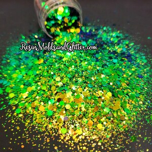 Chameleon Color Change Chunky Hex Glitter Mix, Deeply Vibrant Green and Orange Color Changing, Color Shifting craft glitter
