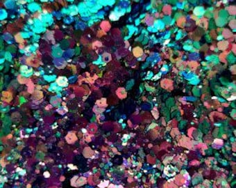Chalcopyrite Color Shift Chunky Hex Glitter Mix, Chunky Hex Glitter Mix, Deeply Vibrant Glitter for resin tumblers, nail art, body art