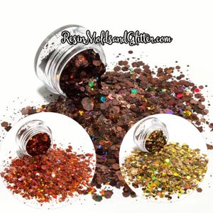 Fall, Autumn Warm Colors Chunky Holographic Glitter Mix, Chunky Hex Glitter mix for nail art, resin tumblers, jewelry making glitter