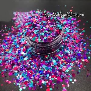 Dots Glitter, Fuchsia or Teal glitter Dots, chunky glitter mix, circle nail glitter, resin art, DIY jewelry making