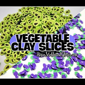 Vegetables Eggplant and Avocado Slices Fimo clay pieces for resin, diy jewelry, slime sprinkles, clay sprinkles for decoden