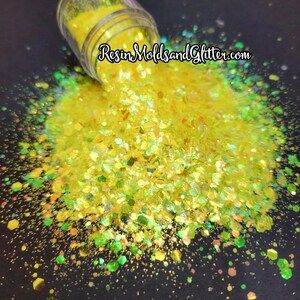Retro Neon Yellow Chunky Glitter Mix, Chunky Yellow Glitter for tumblers, nail art, body art, Neon Yellow Chunky Hex Glitter mix,