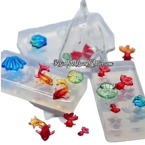 Miniature Koi Fish Silicone Mold for resin, Miniature Seashells and Lili pads, UV resin molds, Goldfish Silicone Resin Molds