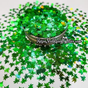 Green Leaf Glitter, Green Holographic Leaf Glitter for resin tumblers, nail art, body glitter