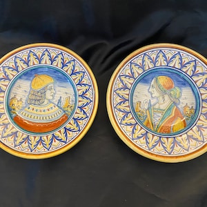DERUTA Pottery Renaissance Portrait MAN and WOMAN Italian Plates