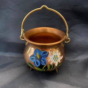 Copper and Brass Hand Painted Pot Cauldron - Pontresina, Switzerland
