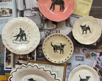 Céramique, Céramique, Illustré, bibelot, plat, bol, marie bodié, tasse, mug, assiette, argile, dessiné, dessin, levrette, chien, chat