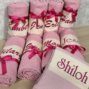 Personalized Turkish Cotton Towel with Embroidery – Bridesmaid Gift, Bachelorette Favor, Wedding Gift, Beach and Spa Towel