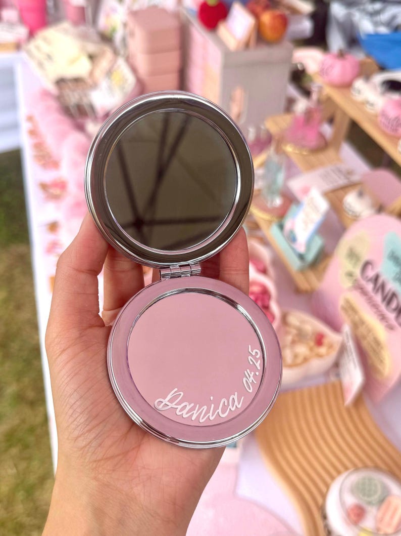 Personalized Pink Glitter Quicksand Compact Mirror | Hand-lettered - Etsy