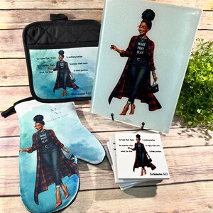 Wake Pray Slay Kitchen Set | Cookware Set | Oven Mitt | Pot Holder | Cutting Board | Coaster | Gift for Her | Black Women | Decor