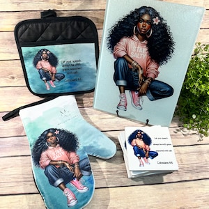 Stay Salty Kitchen Set | Cookware Set | Oven Mitt | Pot Holder | Cutting Board | Coaster | Gift for Her | Gift for Mom | Black Women | Decor