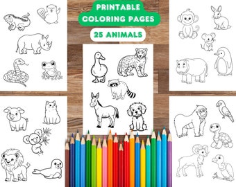 Animal Coloring Pages: 25 Printable Designs for Kids (Instant Download)