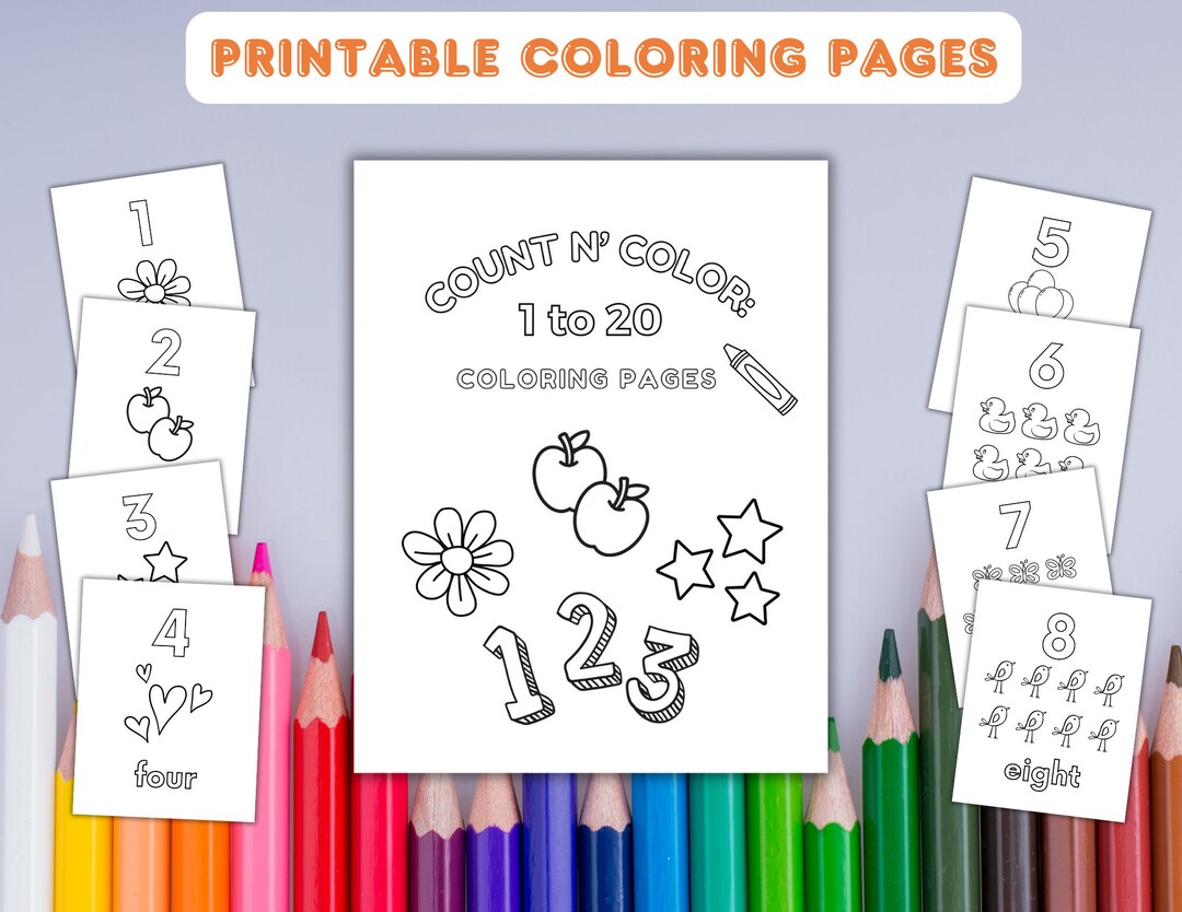Counting Colouring In Printable Numbers Coloring Pages: Count 1-20 (digital Download) - Etsy
