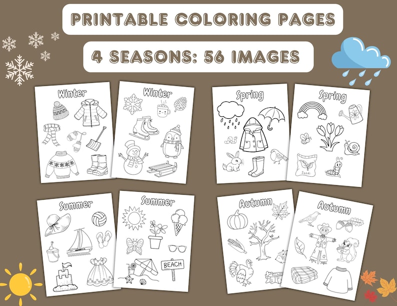Four Seasons Coloring Pages: 56 Images, Educational Activity (digital ...