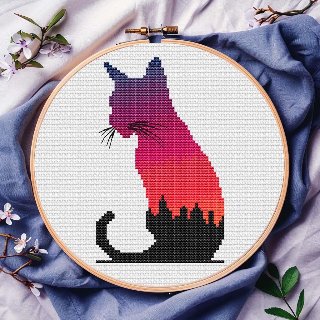 Cute Sunset Cat Cross Stitch Pattern PDF Digital Download Funny
