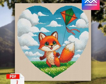 Cute Fox Counted Cross Stitch Pattern PDF, Digital Download, Easy Cross Stitch Art, Funny Animal Cross Stitch Design