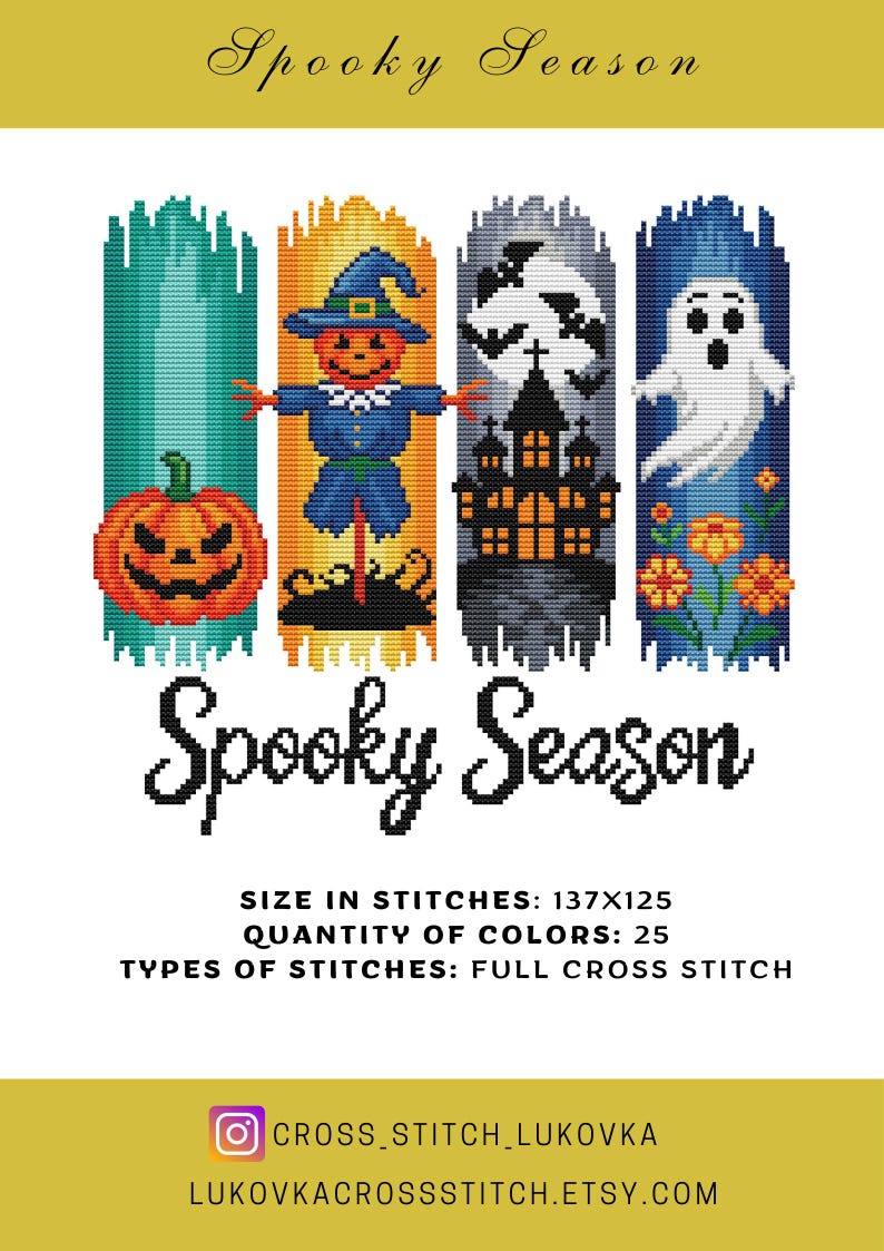 Halloween Counted Cross Stitch Pattern, Spooky Season PDF Design - Etsy